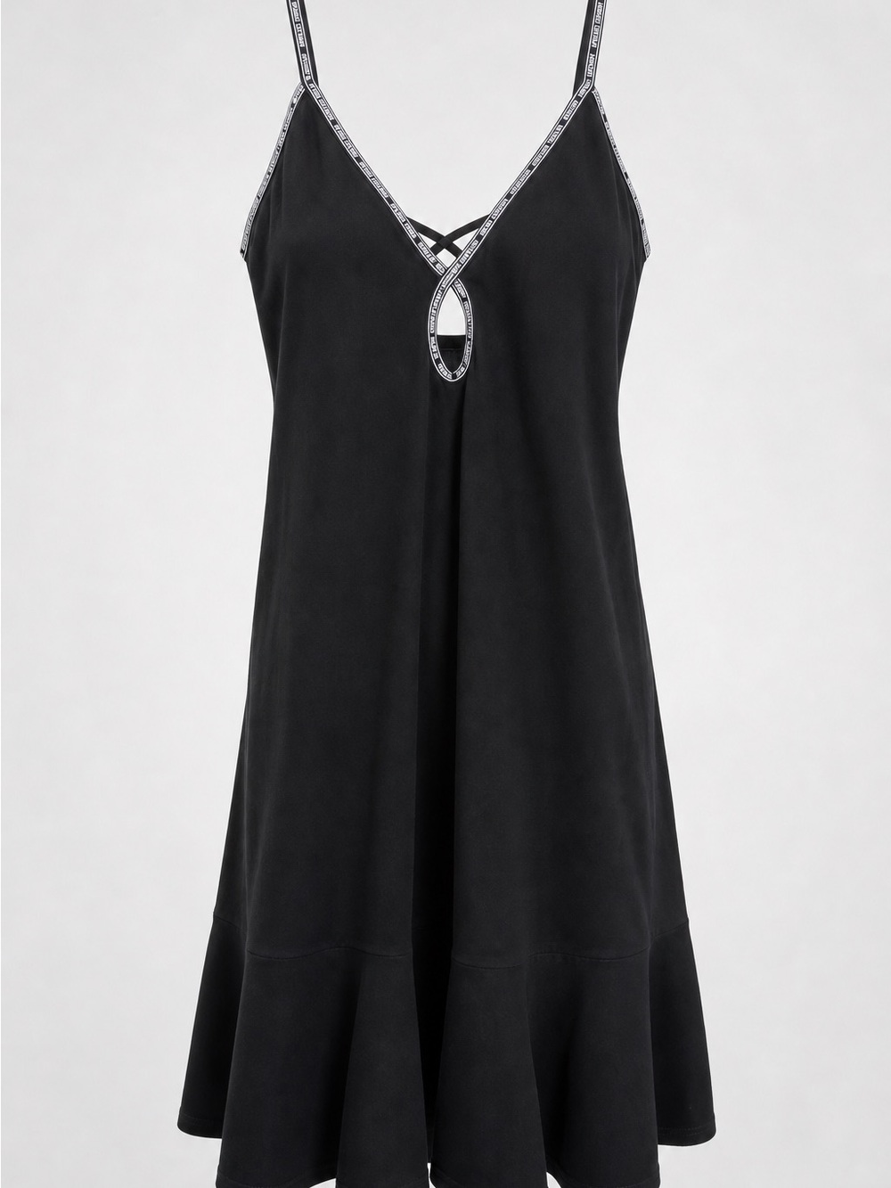 Opening Ceremony Black Midi Slip Dress with Branded Trim